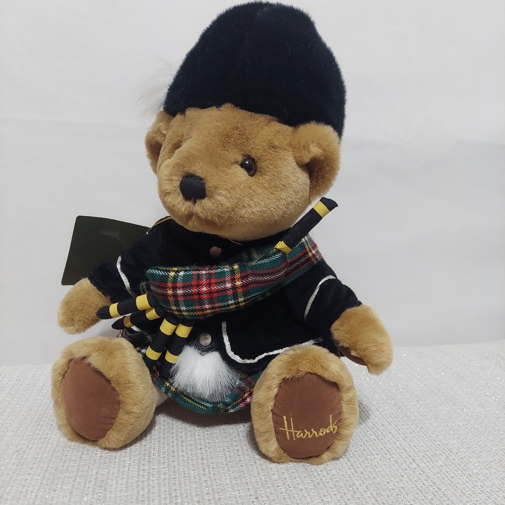 Harrods Knightsbridge Scottish Piper Teddy Bear Bagpipes Tartan Kilt 12" Plush